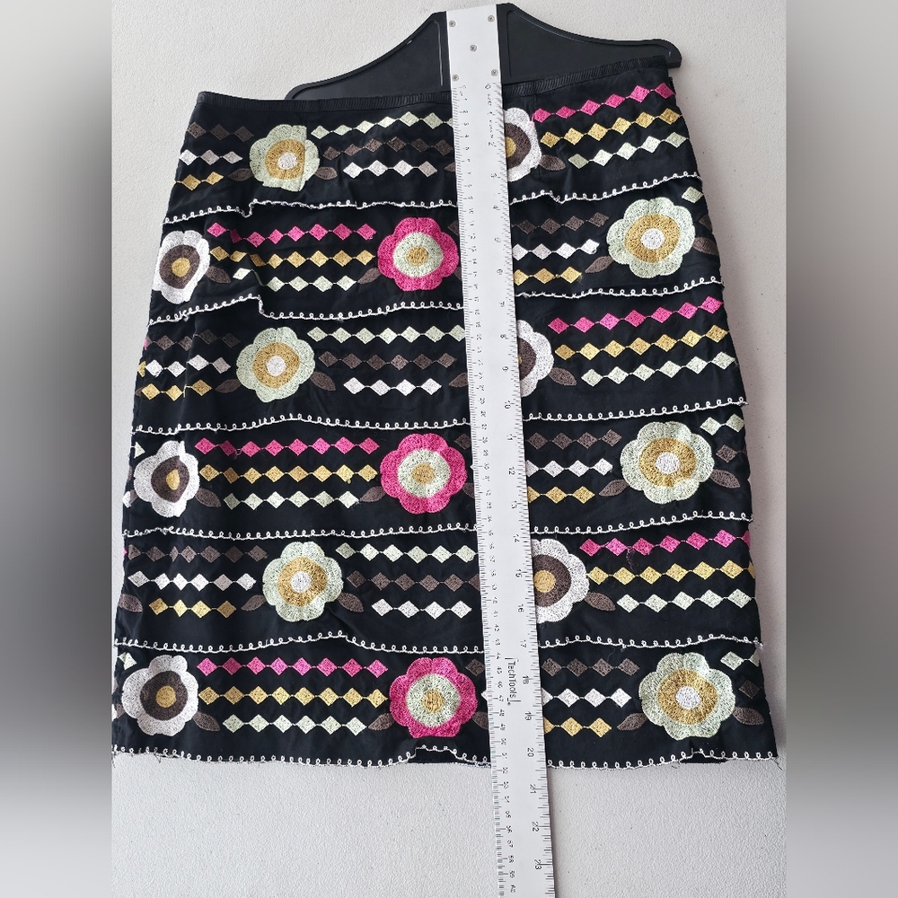 Etcetera Floral Embroidered Tiered Pencil Skirt Black Pink Boho-Chic Cottagecore - Picture 9 of 11